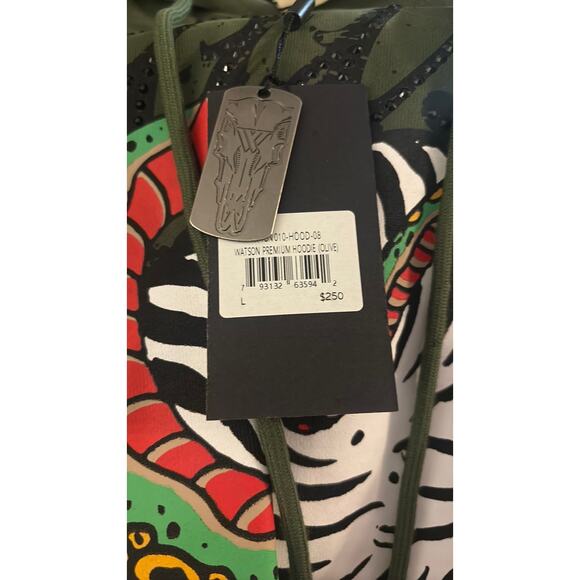 NWT SZ L - Watson Premium White Tiger Hoodie, Olive - Picture 3 of 3